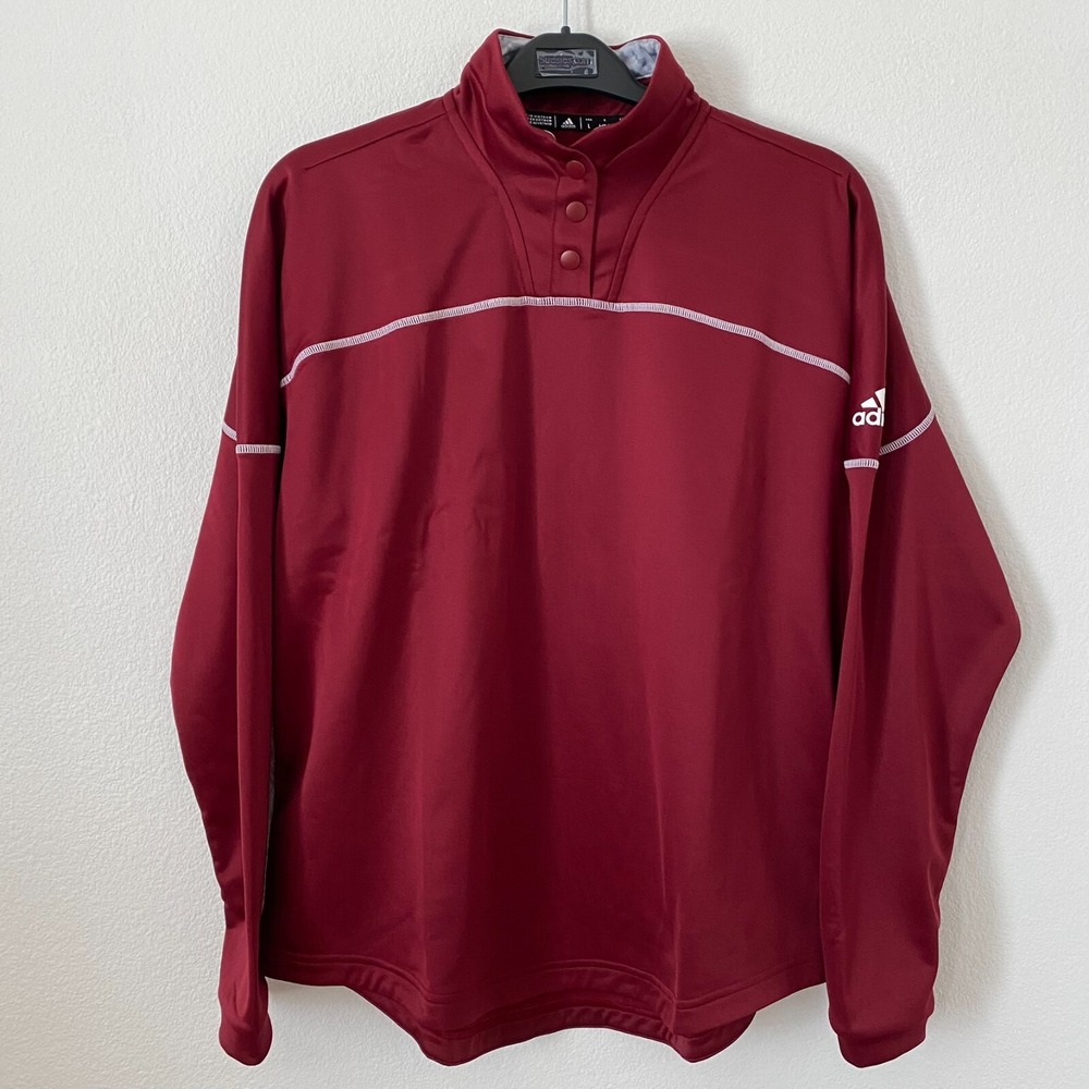 NWT Adidas Sweater Aeroready  1/4 Snap Long Sleeve Burgundy L(42-44) ‎ Fleece